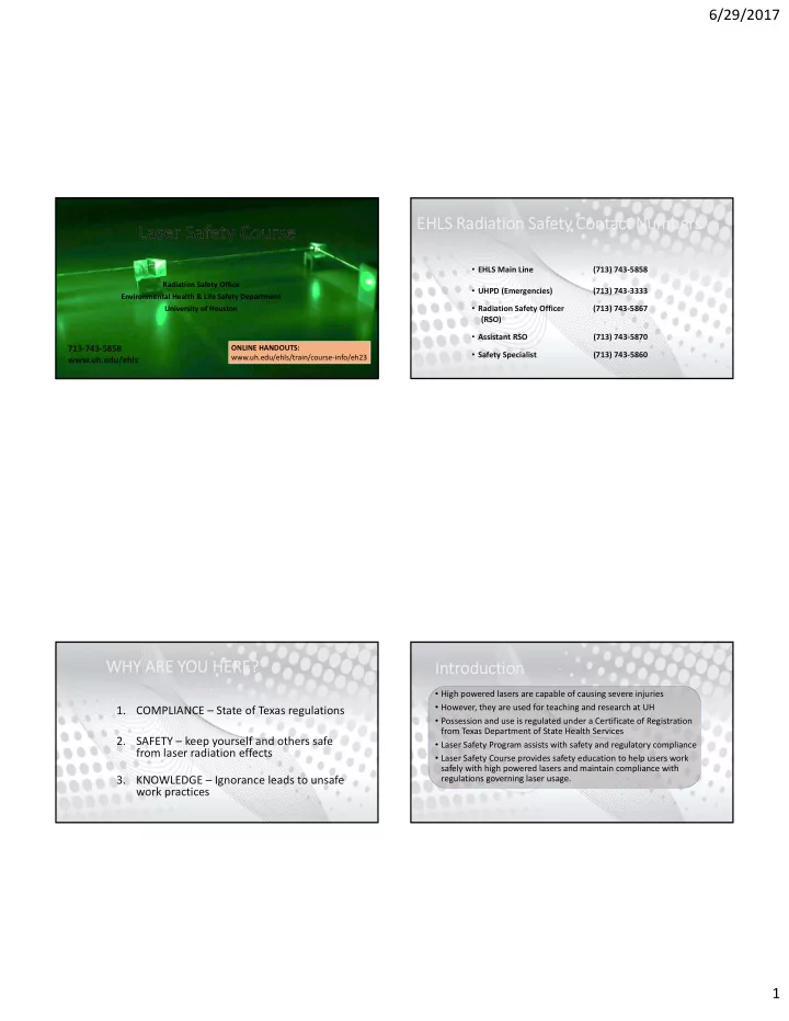 ehls radiation safety contact numbers