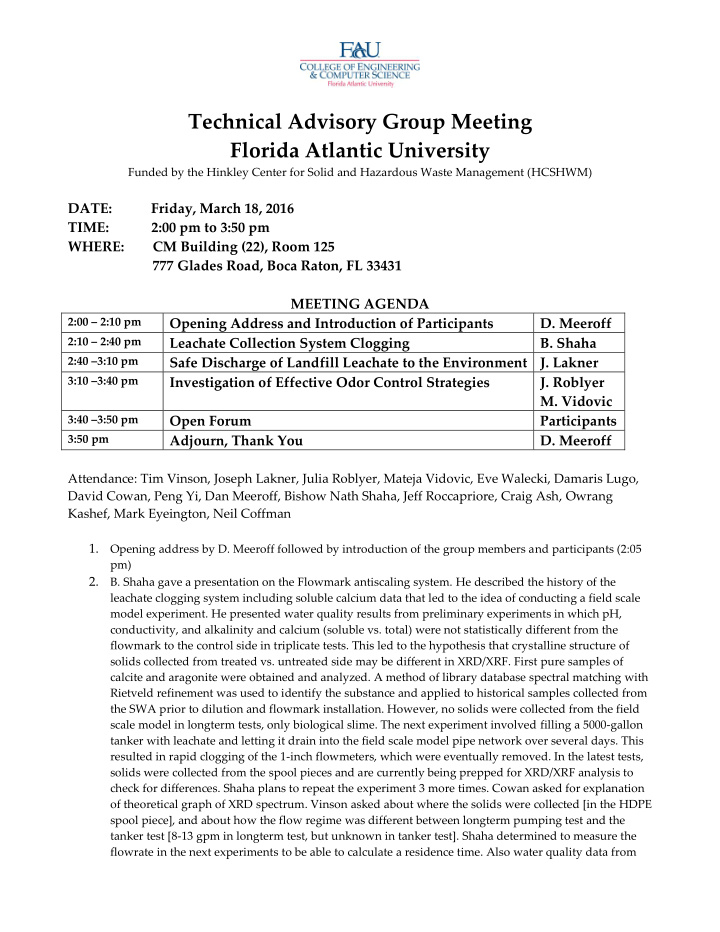 technical advisory group meeting florida atlantic