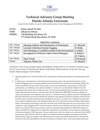 Technical Advisory Group Meeting  Florida Atlantic University  Funded by the Hinkley Center for