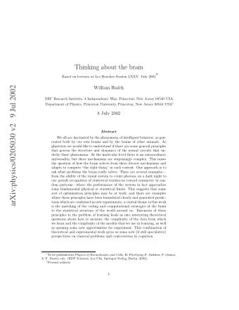 arXiv:physics/0205030 v2   9 Jul 2002  William Bialek  NEC Research Institute, 4 Independence Way,