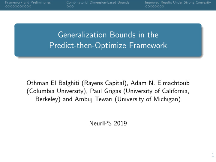 generalization bounds in the predict then optimize