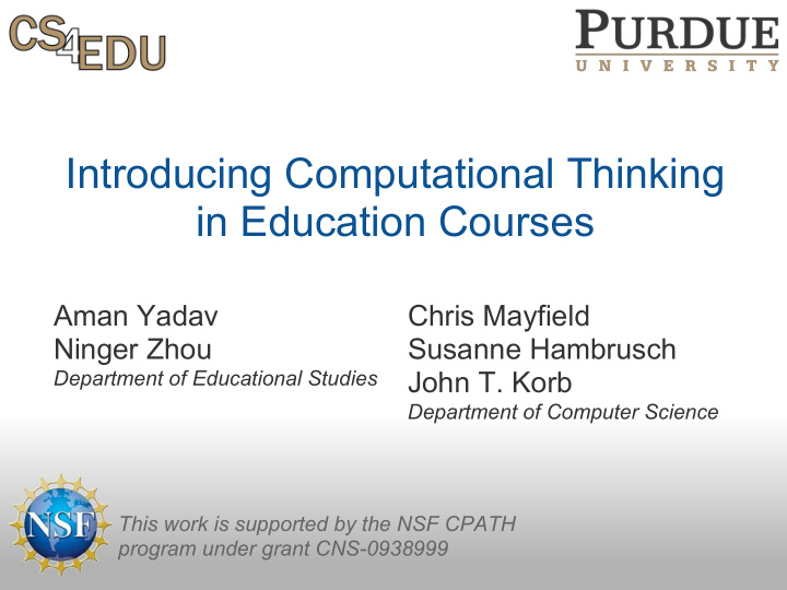 introducing computational thinking in education courses