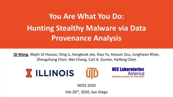 you are what you do hunting stealthy malware via data