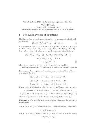 1  The Euler system of equations  The Euler system of equations describing flows of incompressible