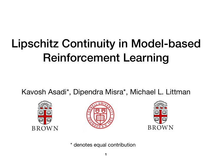 lipschitz continuity in model based reinforcement learning