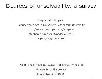 Degrees of unsolvability: a survey  Stephen G. Simpson  Pennsylvania State University, Vanderbilt