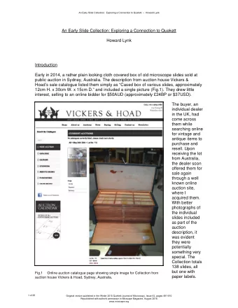 An Early Slide Collection: Exploring a Connection to Quekett  Howard Lynk  Introduction  Early in