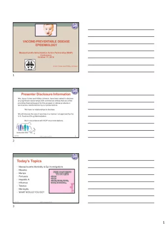 1  Vaccine-Preventable Diseases in Massachusetts*, 2009 to Date  2019  Disease  2009 2010  2011