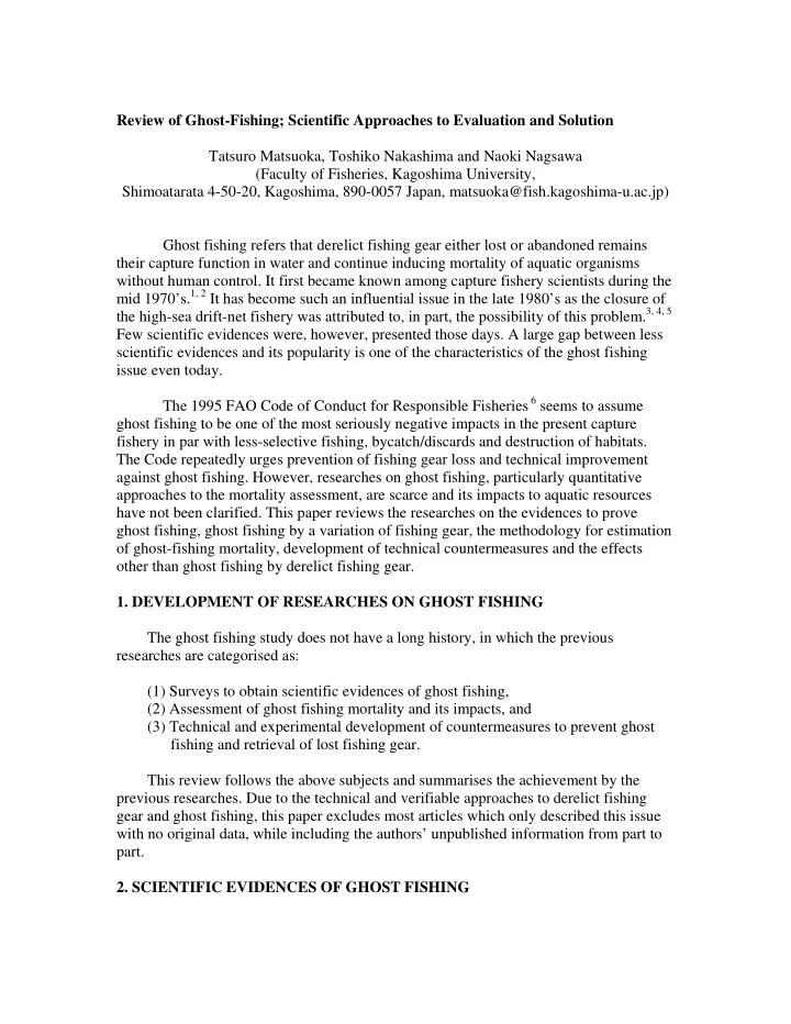 review of ghost fishing scientific approaches to
