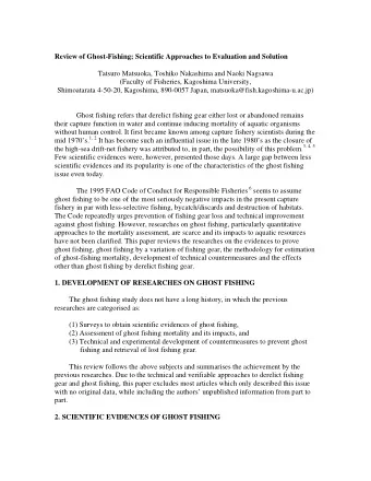 Review of Ghost-Fishing; Scientific Approaches to Evaluation and Solution  Tatsuro Matsuoka,