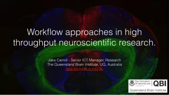 Workflow approaches in high  throughput neuroscientific research.  Jake Carroll - Senior ICT