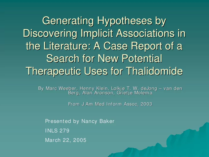 generating hypotheses by generating hypotheses by