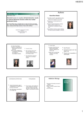 4/8/2013  Authors  Osnat Ben-Shahar  First Author and PI- responsible for study  design and all