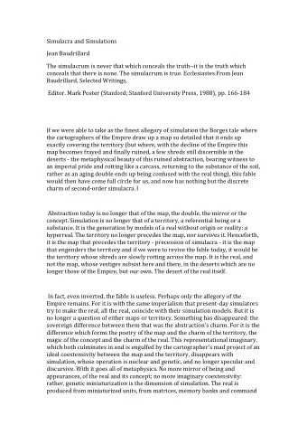 Simulacra  and  Simulations    Jean  Baudrillard    The  simulacrum  is