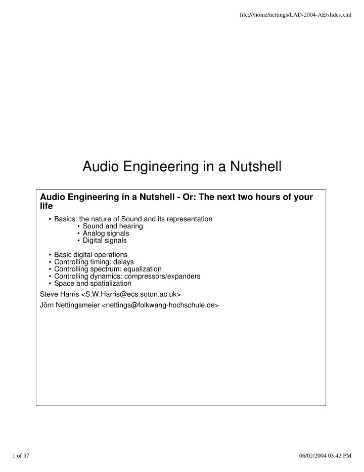 audio engineering in a nutshell