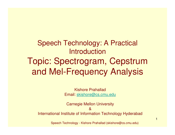 topic spectrogram cepstrum and mel frequency analysis