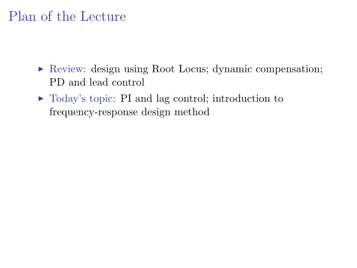 plan of the lecture