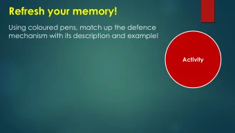 Refresh your memory!  Using coloured pens, match up the defence  mechanism with its description and