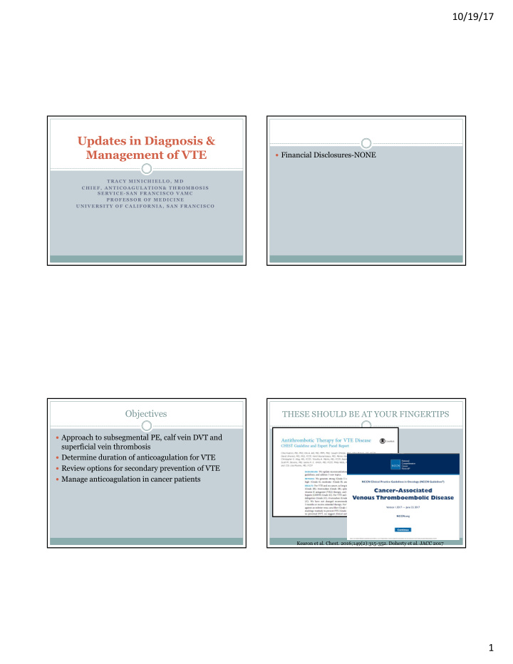 updates in diagnosis management of vte