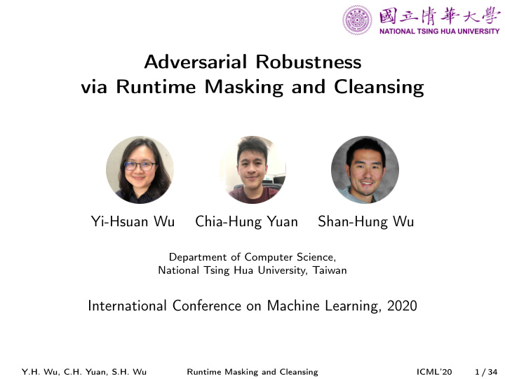 adversarial robustness via runtime masking and cleansing