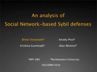 An analysis of  Social Network-based Sybil defenses Bimal Viswanath  Ansley Post  Krishna