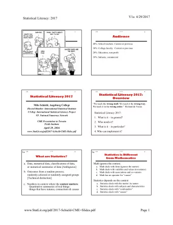 V1a  4/29/2017  Statistical Literacy: 2017  V1A  2017 CME  1  V1A  2017 CME  2  .  Audience  .
