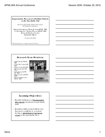 APNA 30th Annual Conference  Session 2045: October 20, 2016  Inappr  opr  iate  Plac e me nt of De