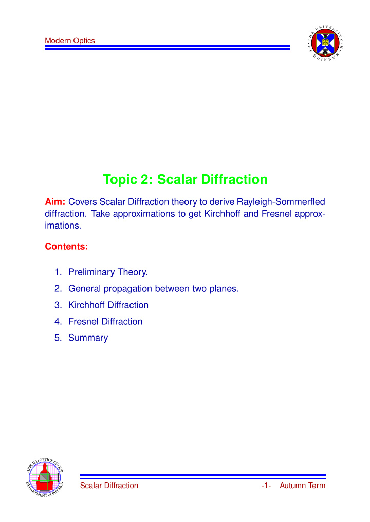 topic 2 scalar diffraction