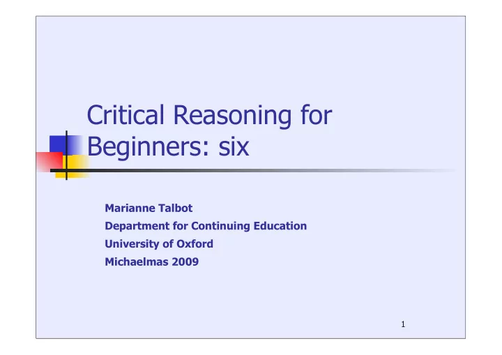 critical reasoning for beginners six