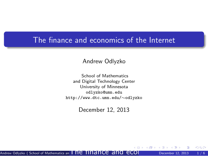 the finance and economics of the internet