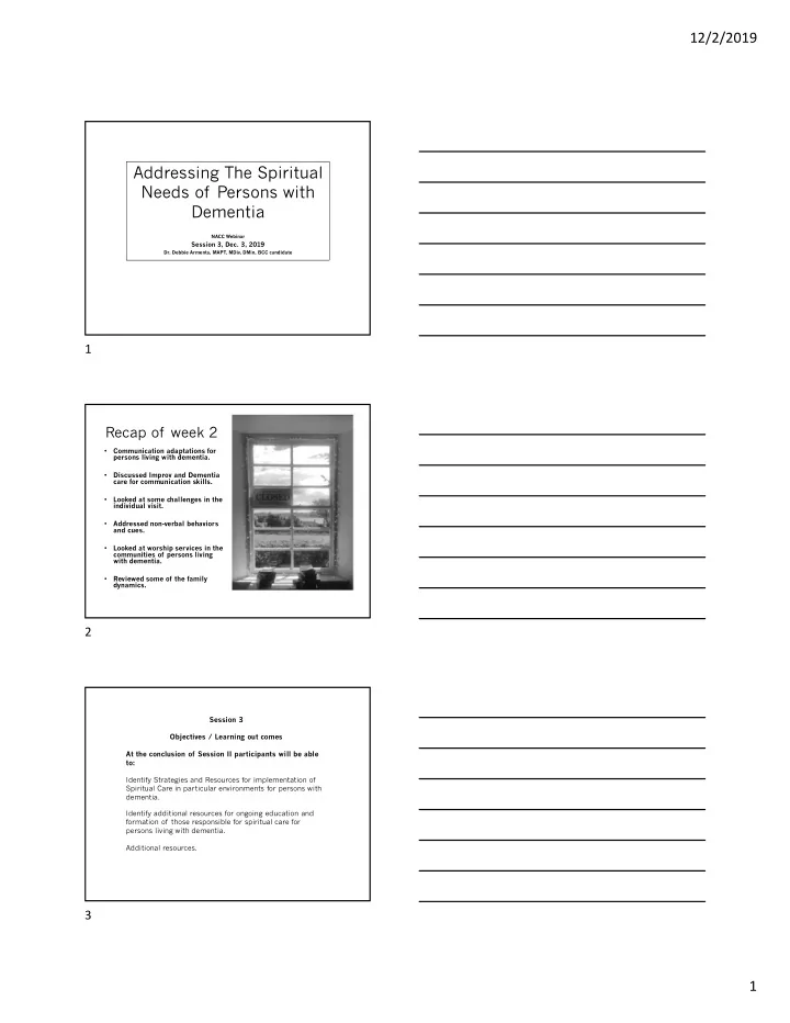 addressing the spiritual needs of persons with dementia