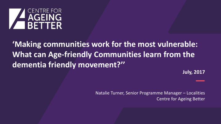 making communities work for the most vulnerable what can