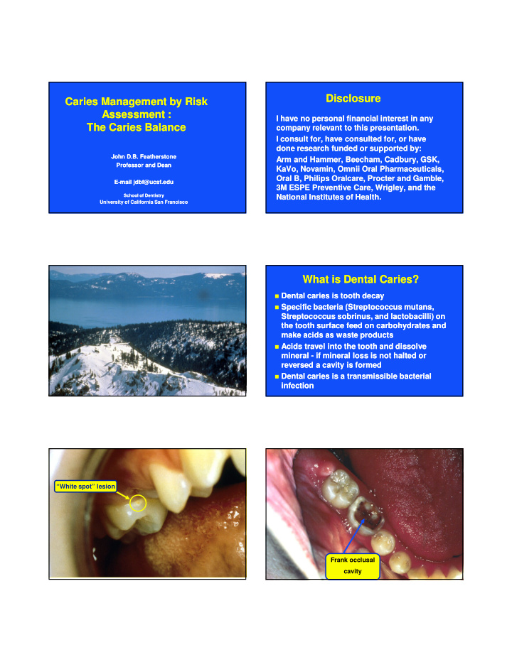 disclosure disclosure caries management by risk caries