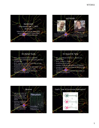 AUTHORS  BioNB 4240 Discussion: Sep. 7, 2011  Karin Zhu Karin Zhu Rafael Yuste and David W. Tank