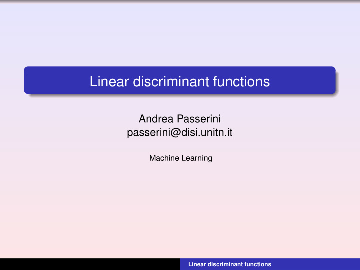 linear discriminant functions