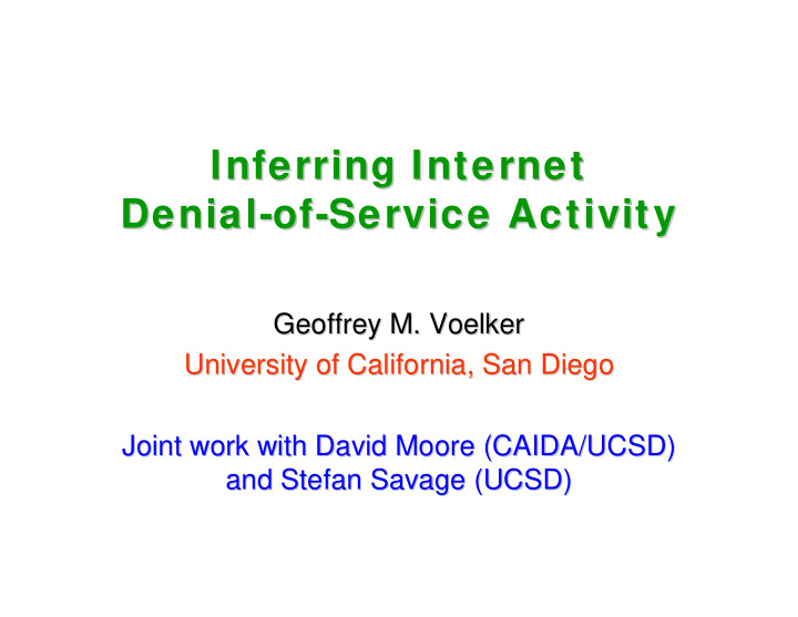 inferring internet inferring internet denial of of