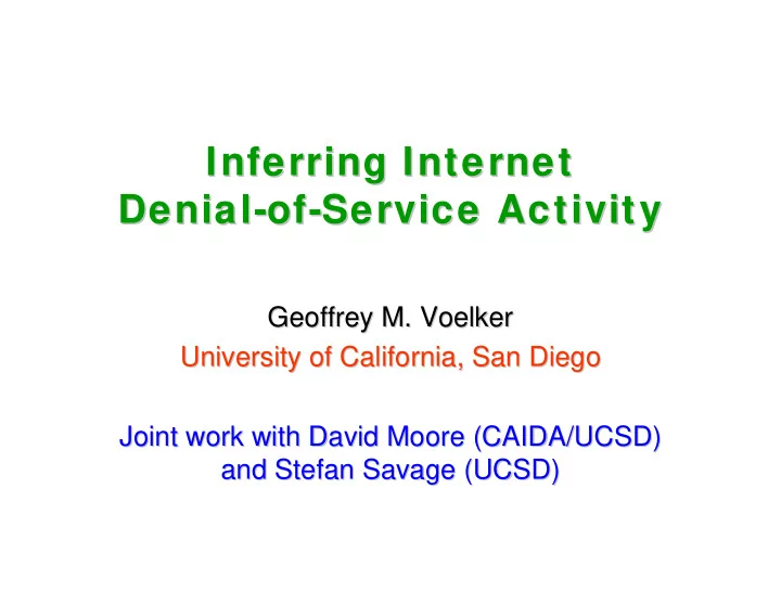 inferring internet inferring internet denial of of