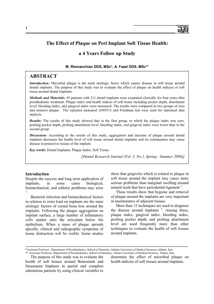 the effect of plaque on peri implant soft tissue health a