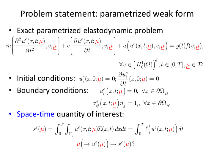 problem statement parametrized weak form