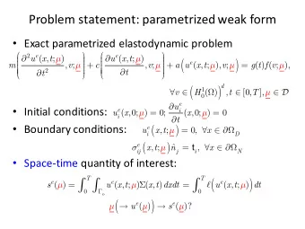 Problem statement: parametrized weak form  Exact parametrized elastodynamic problem