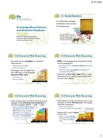 14  Social Systems  14.1 Generating ontologies  14.2 Wisdom of the crowds  14.3 Folksonomies