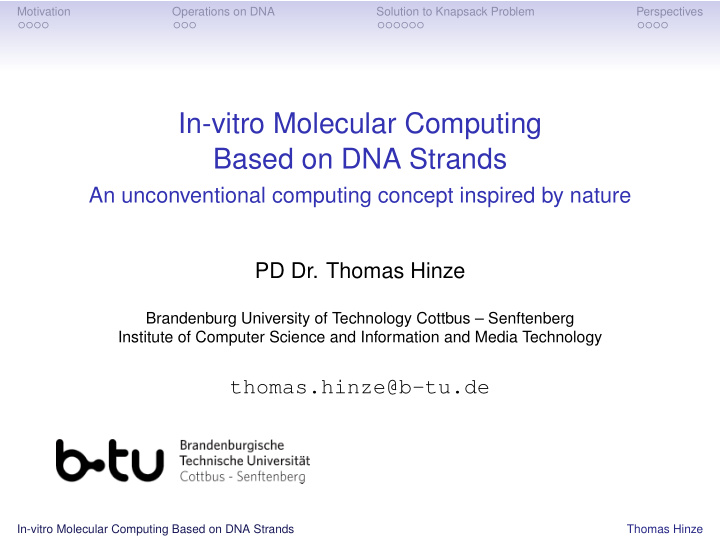 in vitro molecular computing based on dna strands