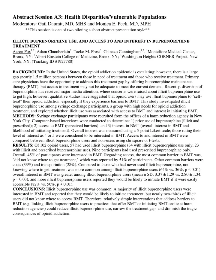 abstract session a3 health disparities vulnerable