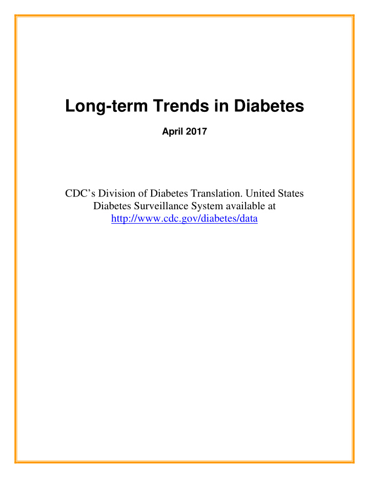 long term trends in diabetes