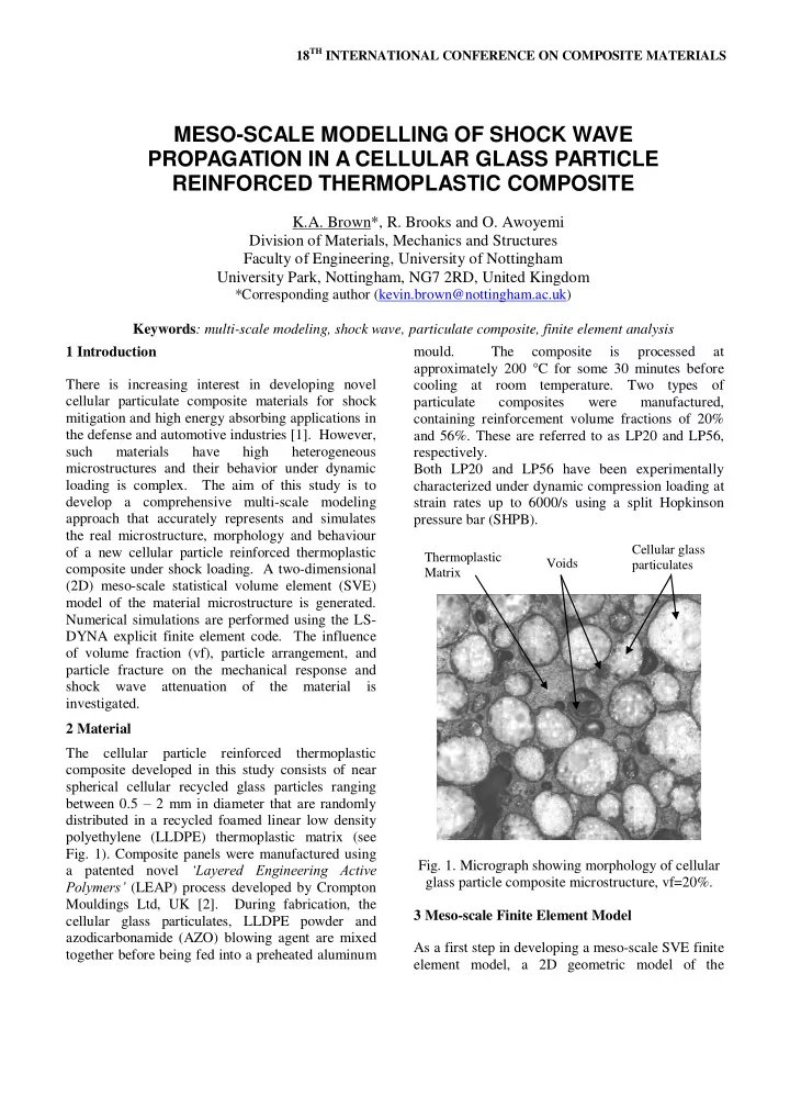 meso scale modelling of shock wave propagation in a