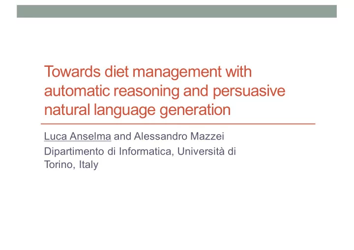 towards diet management with automatic reasoning and