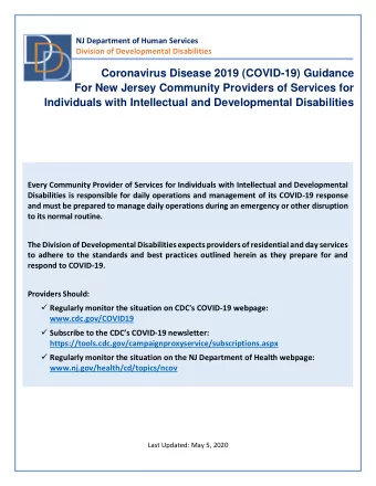 For New Jersey Community Providers of Services for  Individuals with Intellectual and Developmental