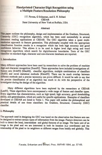 Handprinted  Character/Digit  Recognition  using  a Multiple Feature/Resolution  Phitosophy  J.T.