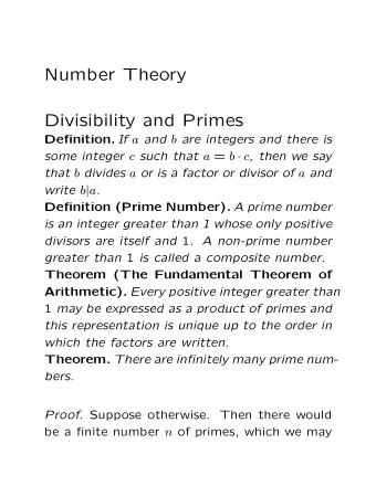 Number Theory  Divisibility and Primes Definition. If a and b are integers and there is some