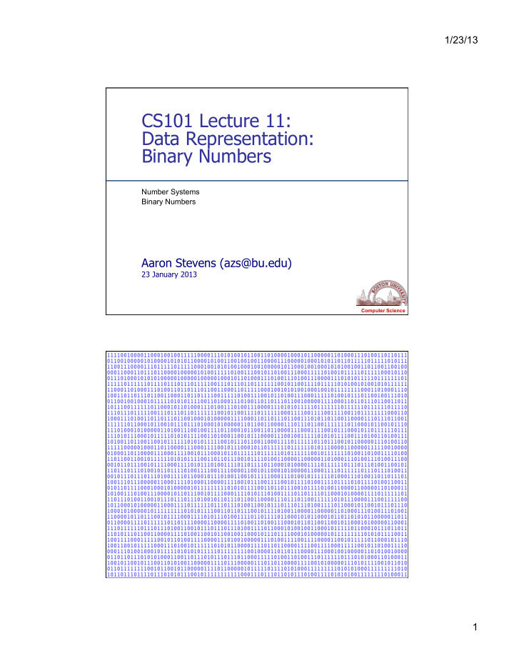cs101 lecture 11 data representation binary numbers